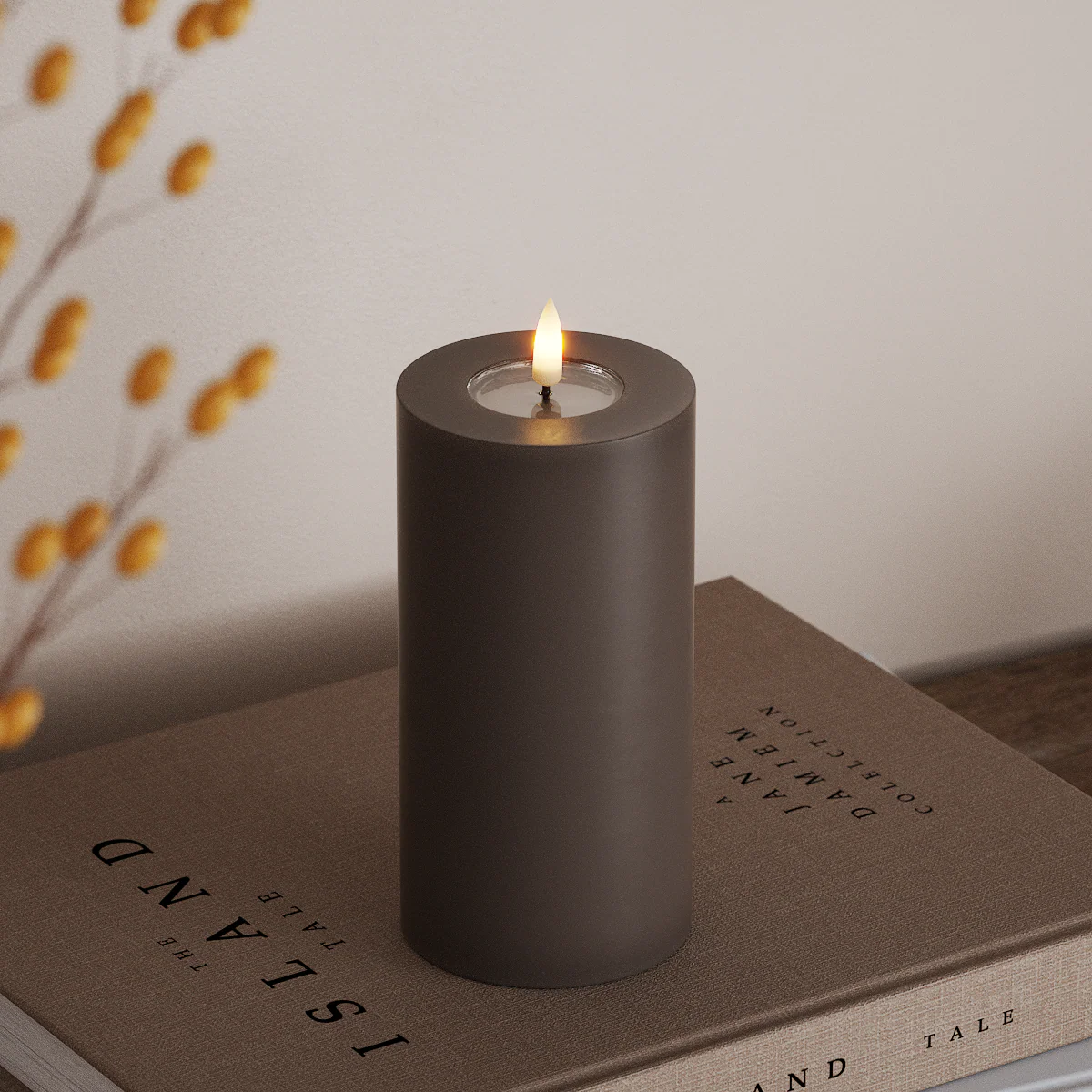 Blockljus LED Flamme brun